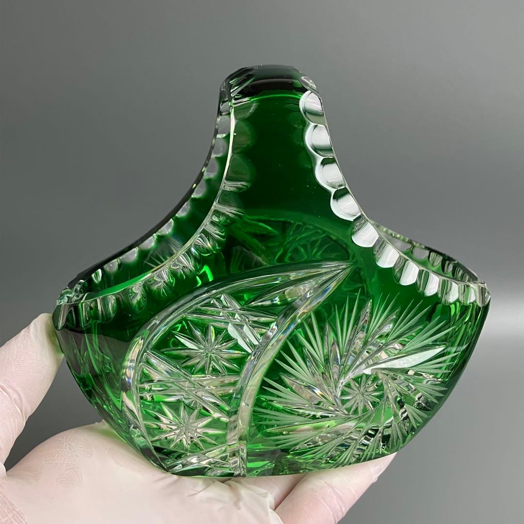 希少 切子 クリスタル カット ガラス バスケット 鉢 オブジェ 置物 小物入れ