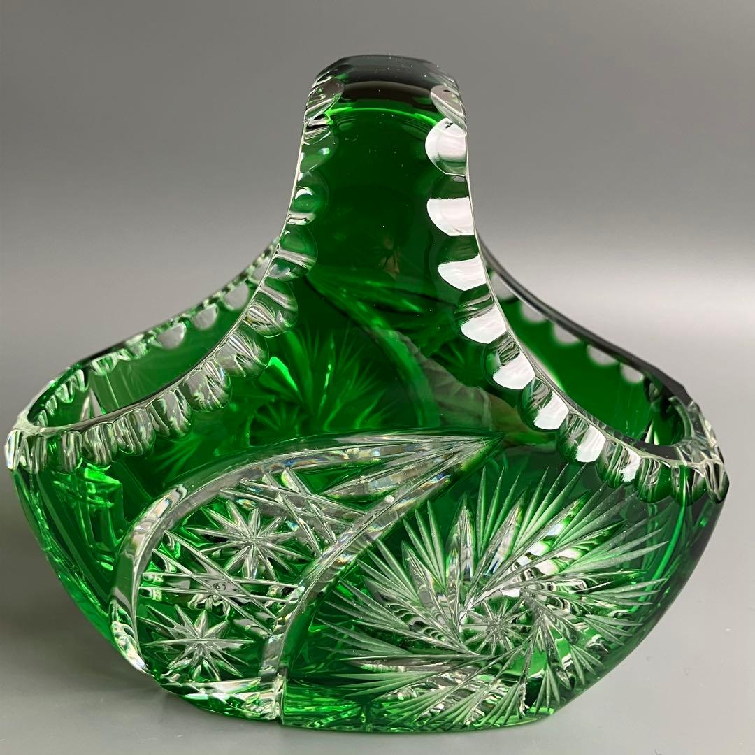 希少 切子 クリスタル カット ガラス バスケット 鉢 オブジェ 置物 小物入れ