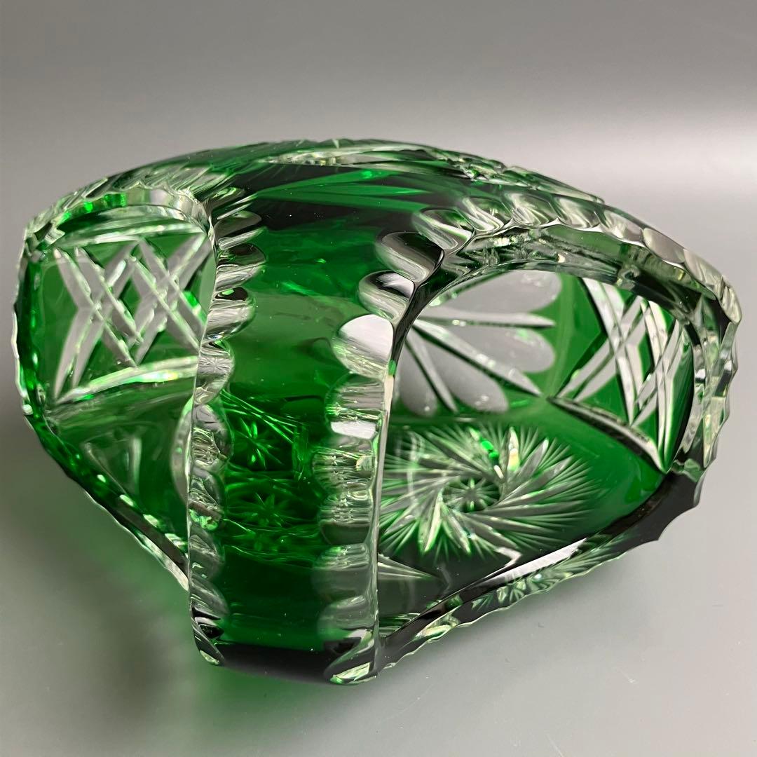 希少 切子 クリスタル カット ガラス バスケット 鉢 オブジェ 置物 小物入れ