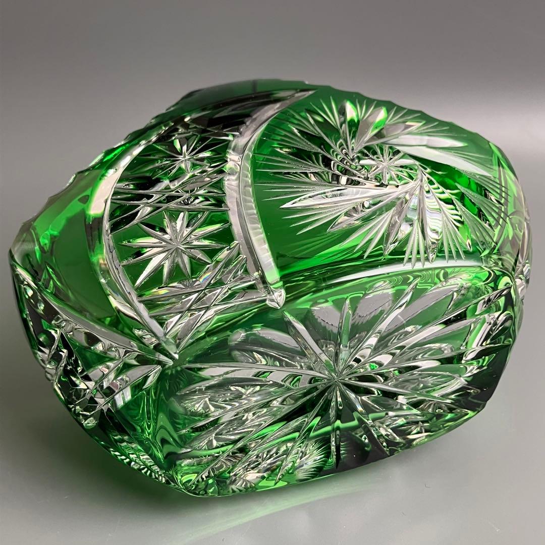 希少 切子 クリスタル カット ガラス バスケット 鉢 オブジェ 置物 小物入れ