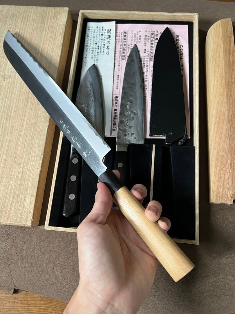 出刃包丁藤原照康ー杉本ー鍔屋-3本セット木鞘付き