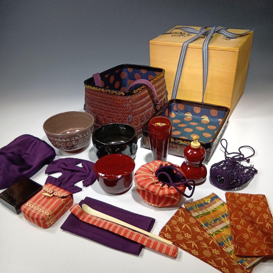 値下げ茶道具　(竹秀斎)御所籠一式　共箱　 美品