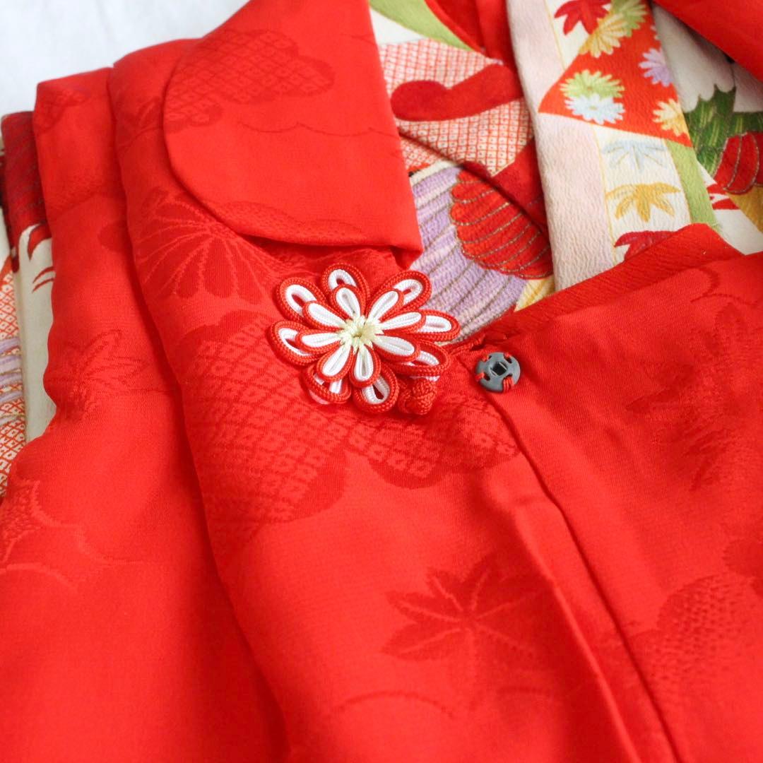 七五三 3歳 女の子 子供 アンティーク 鶴 着物 被布 セット