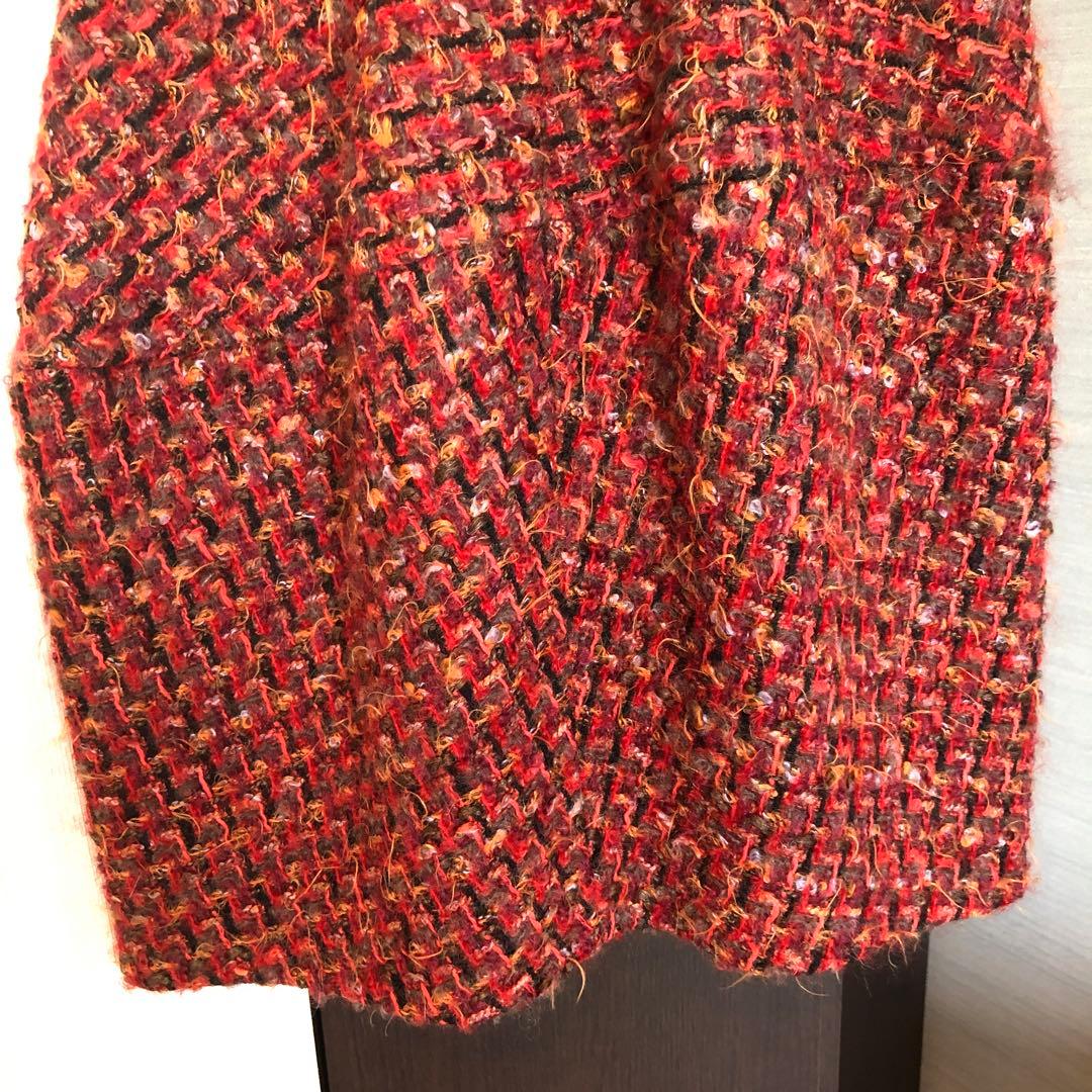 lemonsan 　YOKO CHAN♡36♡赤系ツイードひざ丈ワンピース