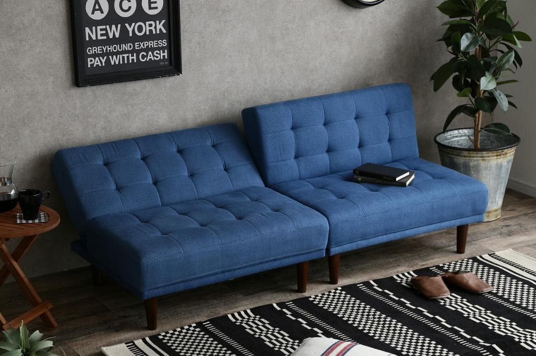 Colton リクライニング式ソファベッド 分割式　デニムカラー