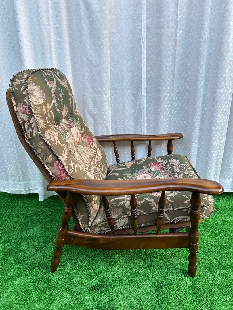 カリモク コロニアル クラシック花柄 リクライニングソファ 1人掛け i4-2※