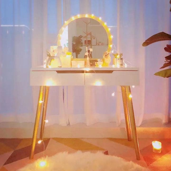 即日発送　ゴールド北欧風ins話題オシャレドレッサー　コスメデスクスツールセット