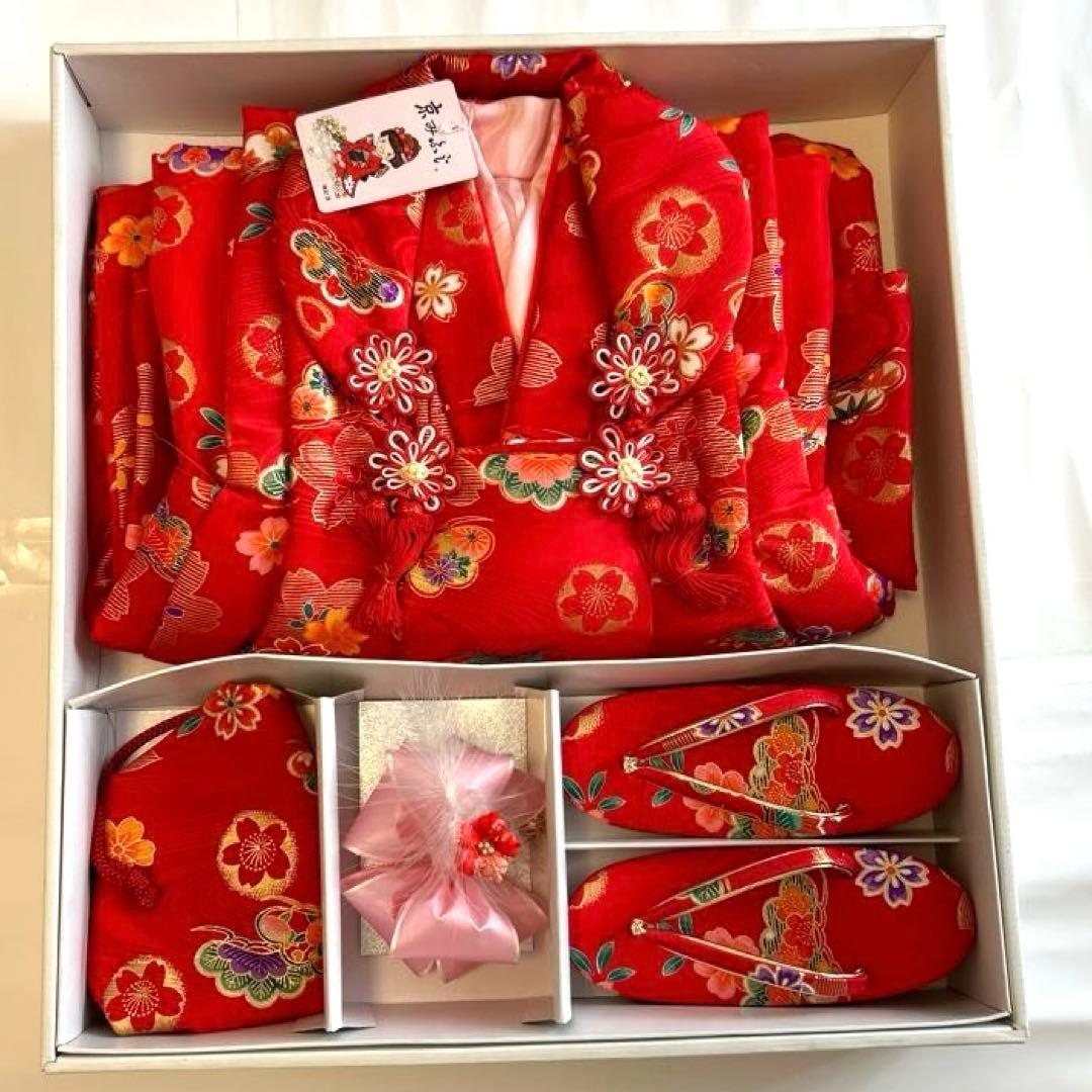七五三 3才祝着セット新品未使用品　赤きもの&被布セット　草履巾着