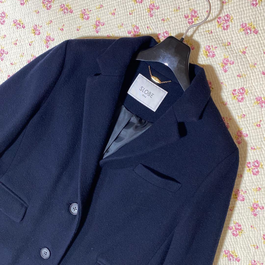 スローブイエナ 40 ロングコート ウール 濃紺 ネイビー DMW