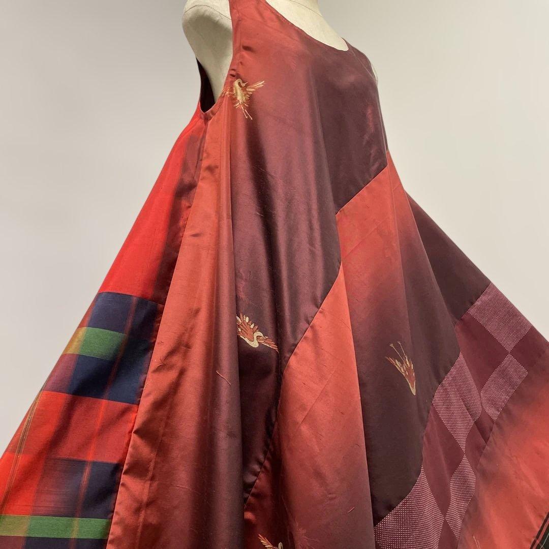 着物ワンピーステントラインマキシ丈《14》紬や大島紬等《7マルキ含む》M〜L