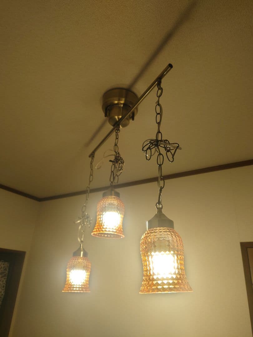 エルックス★３灯レトロ★ガラスペンダントライト★廃盤ビンテージ