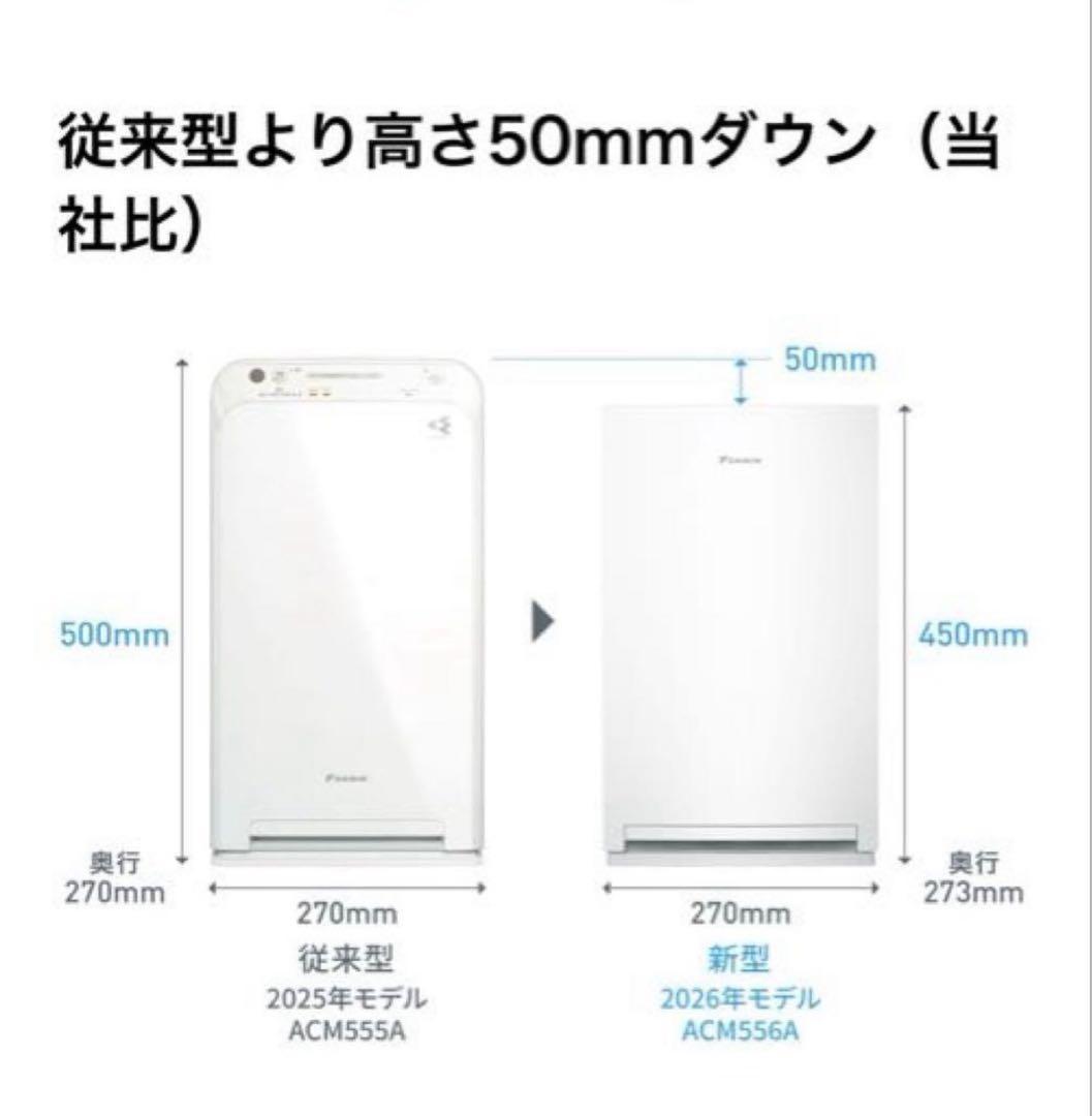 ダイキン【2026年モデル】 空気清浄機品番ACM556A-W