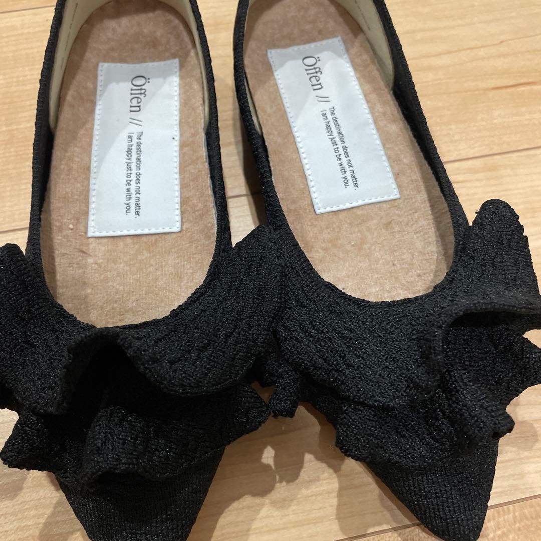 オッフェンOffen pointed-FRINフラットシューズ　ブラック 37