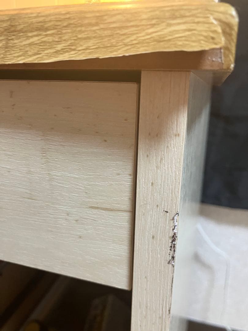 木製デスク 棚付き 2引き出し リメイクシート付き 値下げ⭕️気軽にどうぞ！