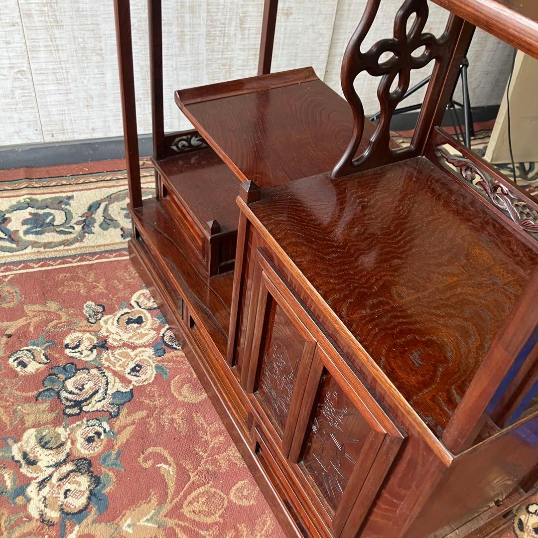 唐木家具 茶箪笥 飾り棚 中国骨董 唐草彫り サイドボード ビンテージ