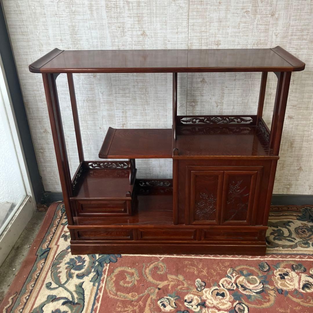 唐木家具 茶箪笥 飾り棚 中国骨董 唐草彫り サイドボード ビンテージ