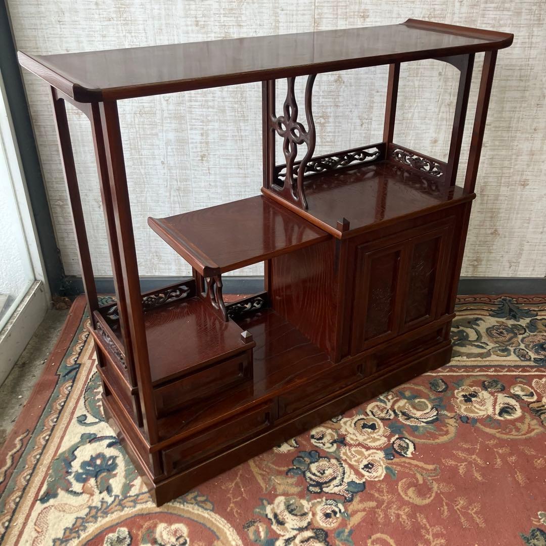 唐木家具 茶箪笥 飾り棚 中国骨董 唐草彫り サイドボード ビンテージ