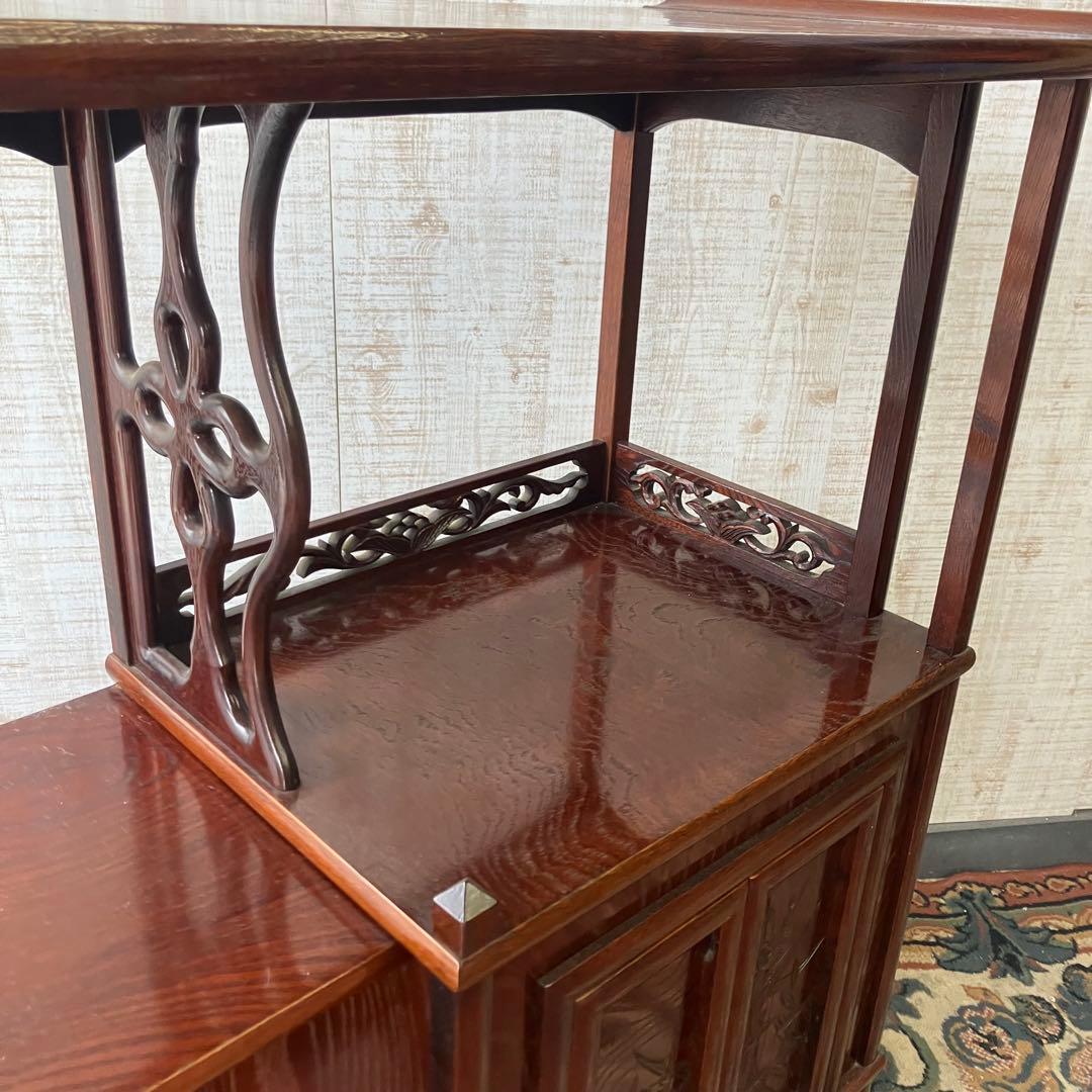 唐木家具 茶箪笥 飾り棚 中国骨董 唐草彫り サイドボード ビンテージ