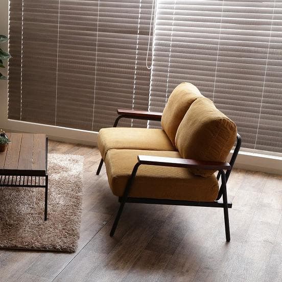 コーデュロイ張地 2人掛けソファ イエロー