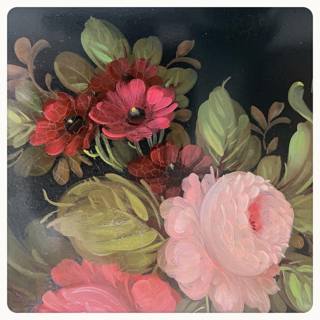 フランスヴィンテージ　薔薇ハンドペイント　OVトレイ　鋳物