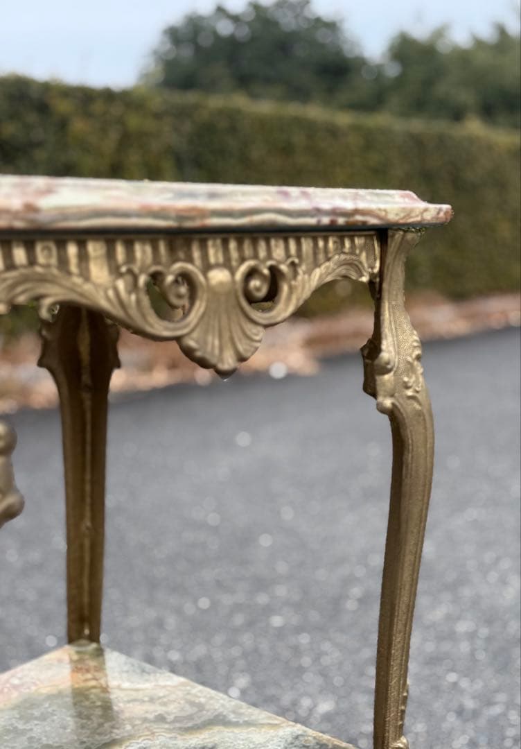 アンティーク 大理石 グリーンオニキス サイドテーブル 2段式