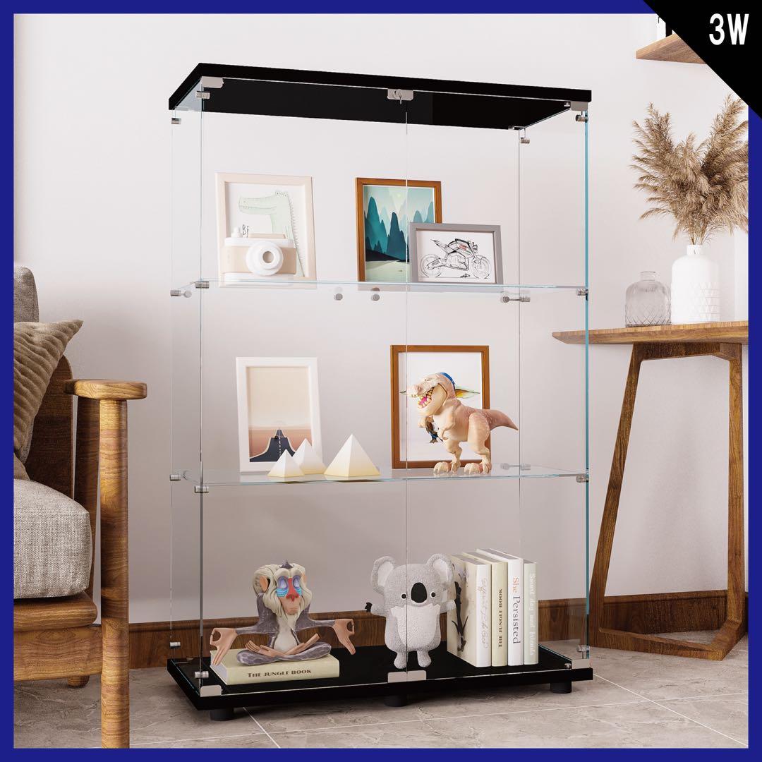 【新品】フィギュア棚　コレクションケース　ガラスディスプレイ　3段ワイド黒