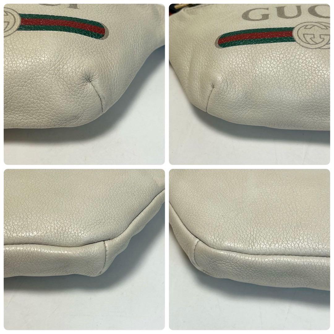 o22【美品】グッチ　ロゴプリント　レザー　シェリーライン　ボディバッグ