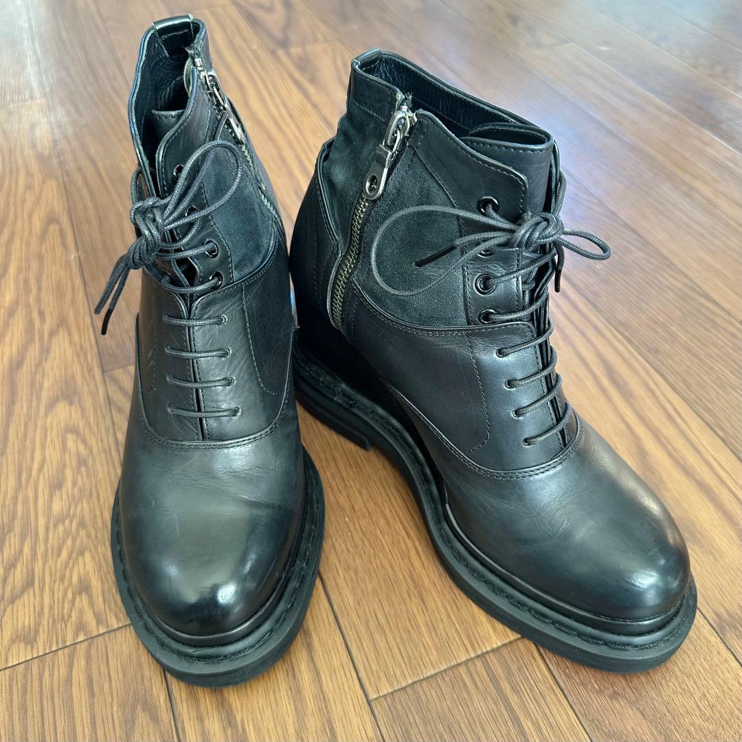 MIHARA YASUHIROブーツ　ブラックレザーウェッジソール