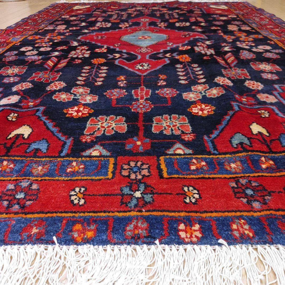 ペルシャ絨毯 205x135 手織り 美術品 草木染 ハマダン産クリーニング済み