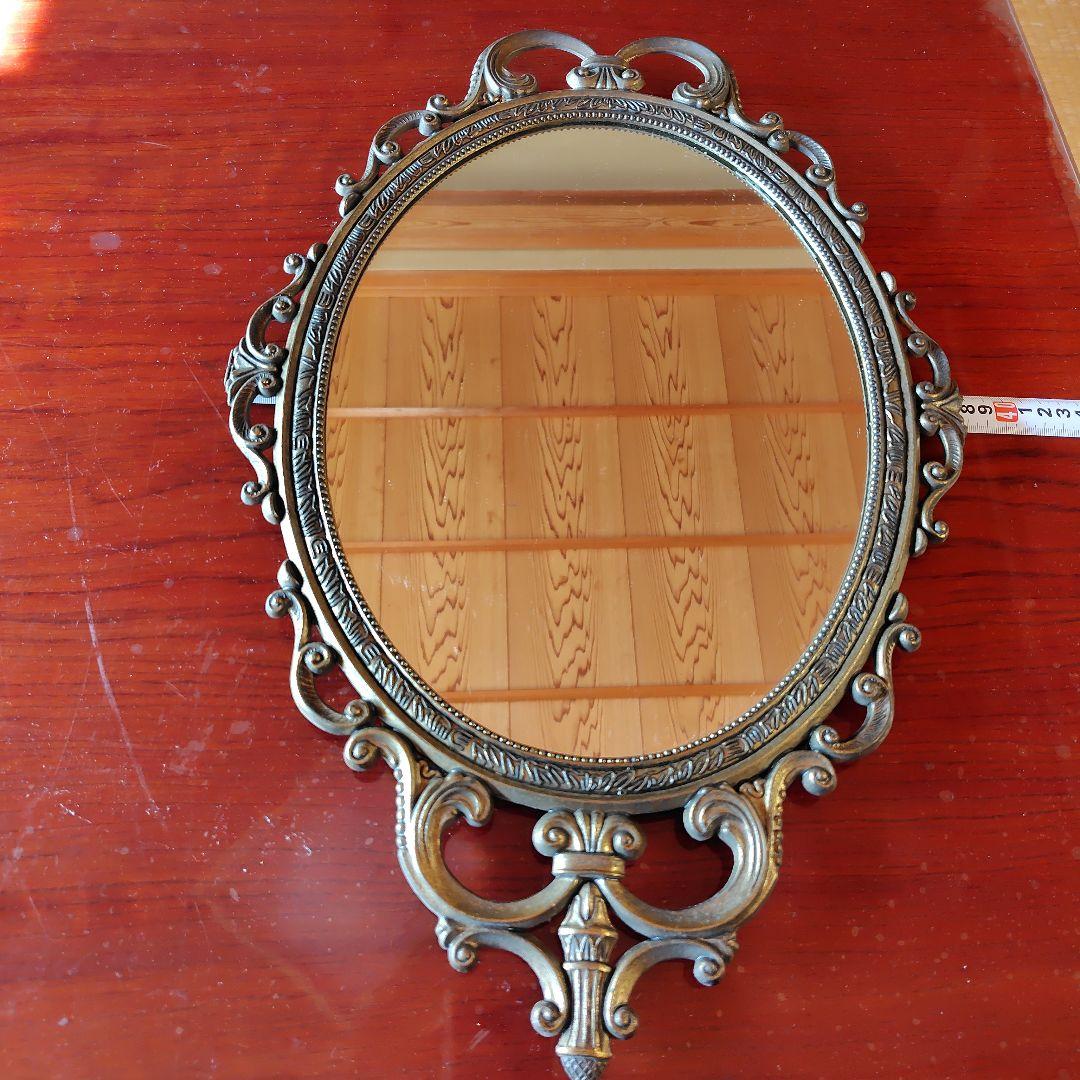 ブロンズ装飾オーバルミラー アンティーク 壁掛