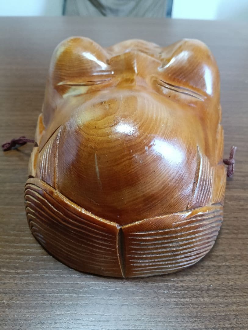 骨董　木製面　おかめ 　縁起物　手掘り　木彫り　壁掛け　お面