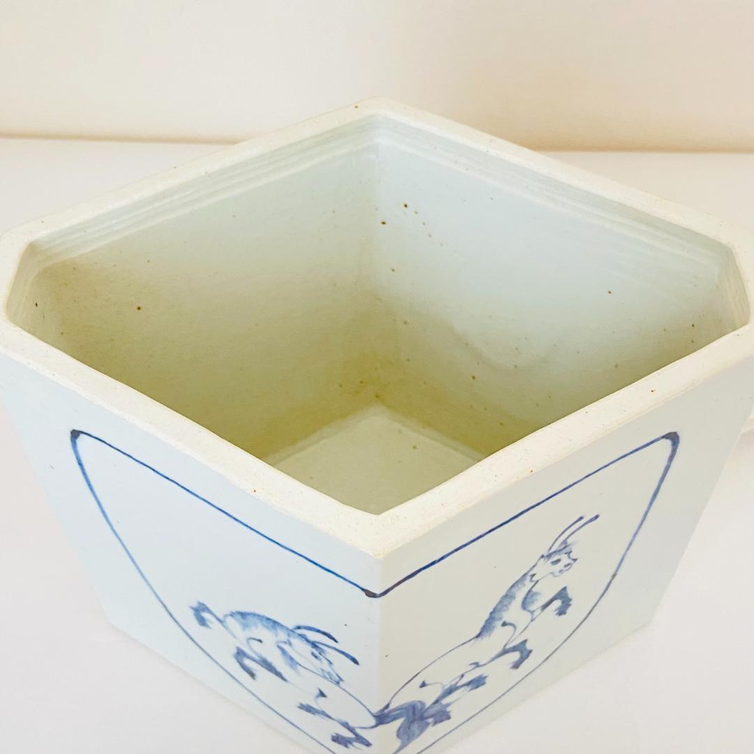 菱馬水指 染付　景徳鎮窯 王懐英　共箱入　茶道具　茶器　陶芸　伝統工芸品