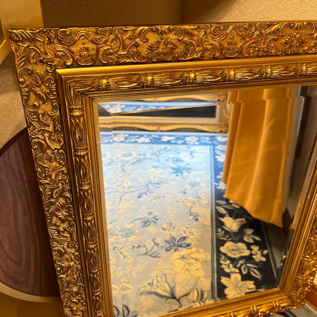 【るり】装飾的なゴールドフレームミラー 中型