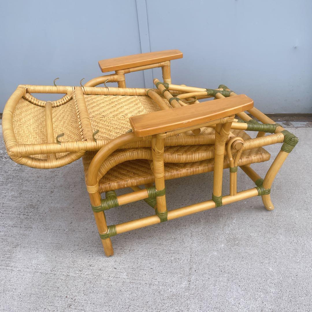 【送料無料】 ラタン リクライニングチェア 木製肘置きチェア オットマン