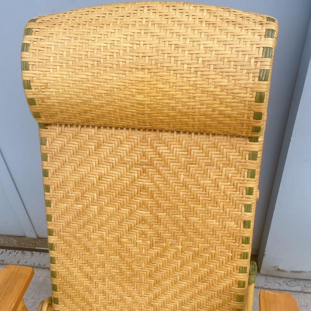 【送料無料】 ラタン リクライニングチェア 木製肘置きチェア オットマン