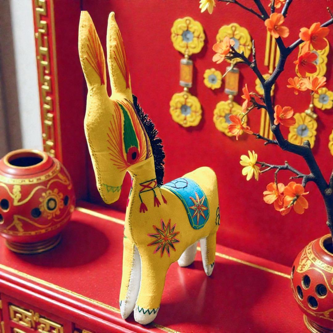 昭和期の中国民間玩具・陝西省西安 毛馿（馬/黄）郷土玩具　午年　干支飾り