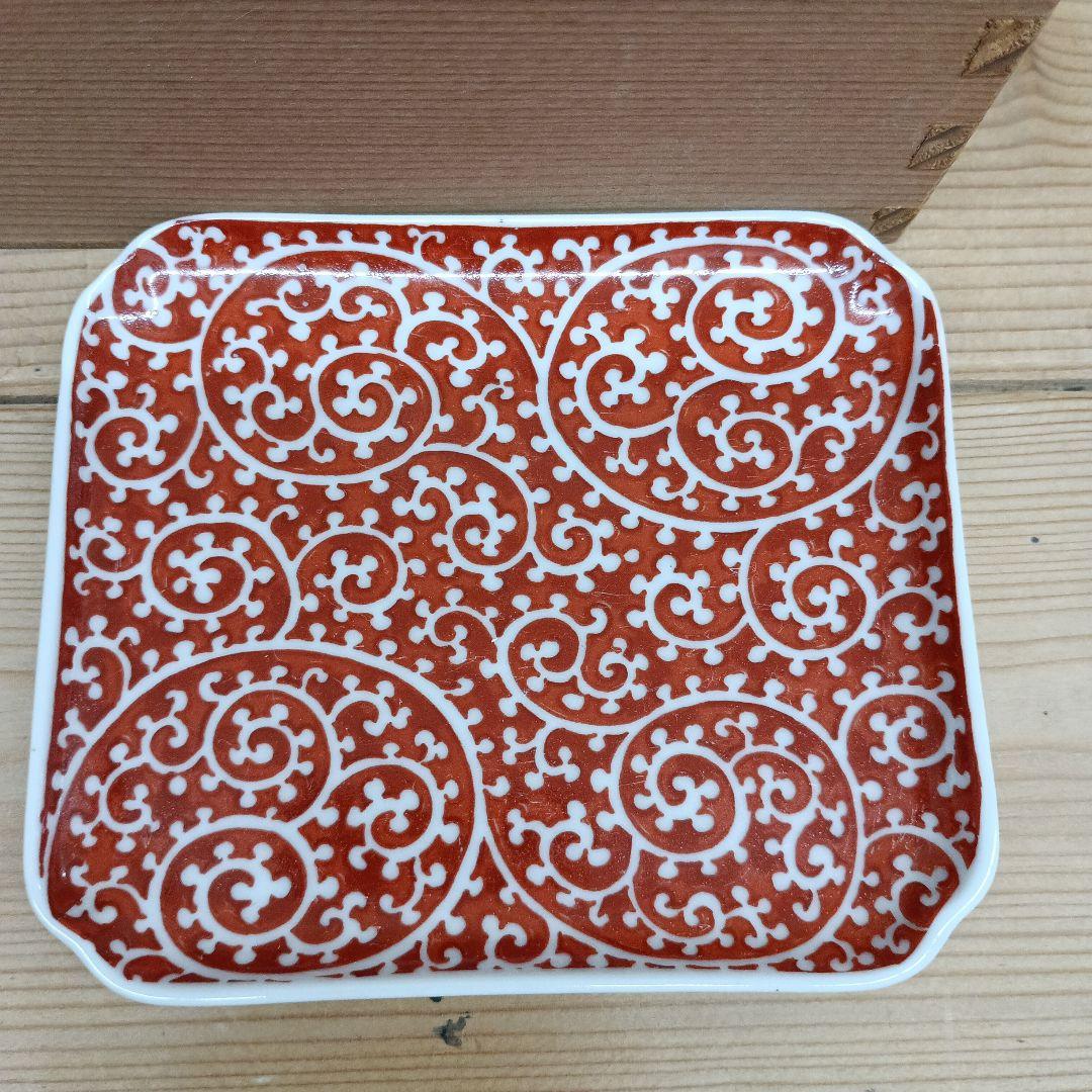 有田焼　幸楽窯　赤絵　蛸唐草　5枚　小皿　角皿　古伊万里