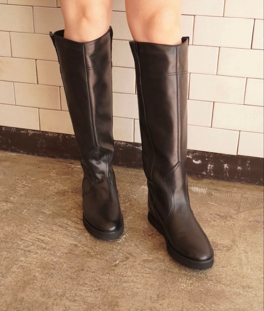 ファビオルスコーニ　ブラックレザー ロングブーツ　37
