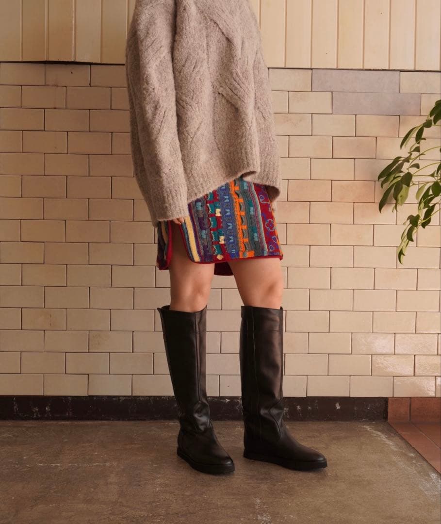 ファビオルスコーニ　ブラックレザー ロングブーツ　37