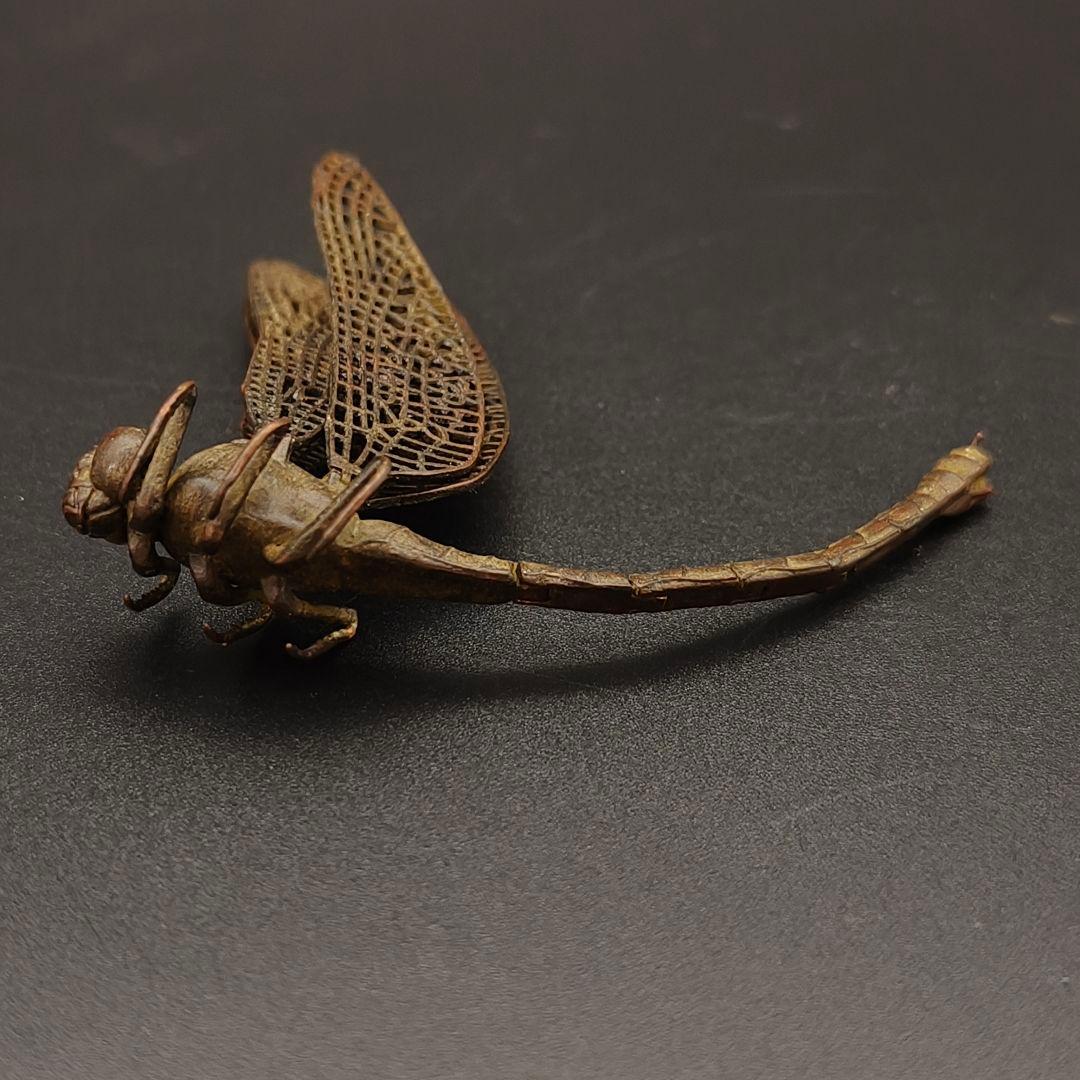 ホ*マ様 銅製置物　勝虫　蜻蛉　トンボ　雨宮宗作　関節可動　金工品　茶道具