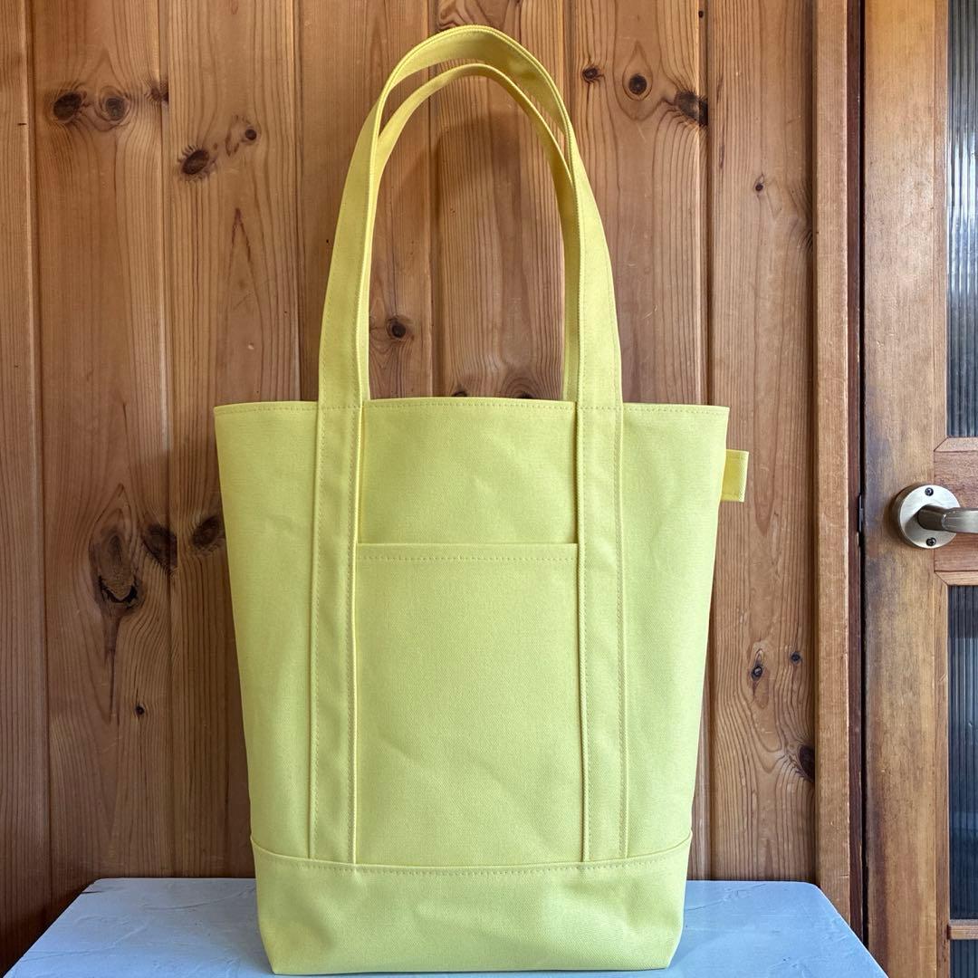 帆布トートバッグ縦長LLサイズ　バニラ&グリーン