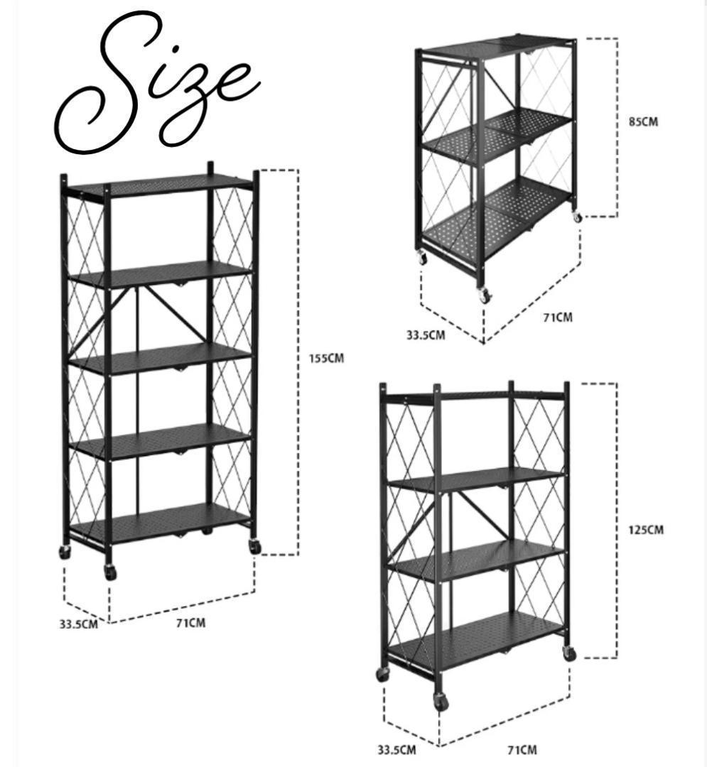 スチールラック棚折りたたみ折り畳みキャスター付き幅70cm５段黒ブラック