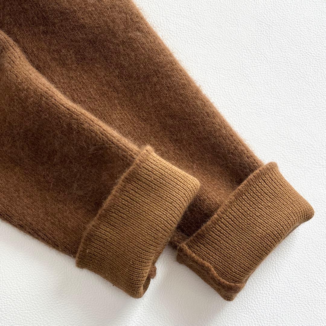 02379-4 アニュアンス　金ボタン　ラクーンファーカーディガン　キャメル