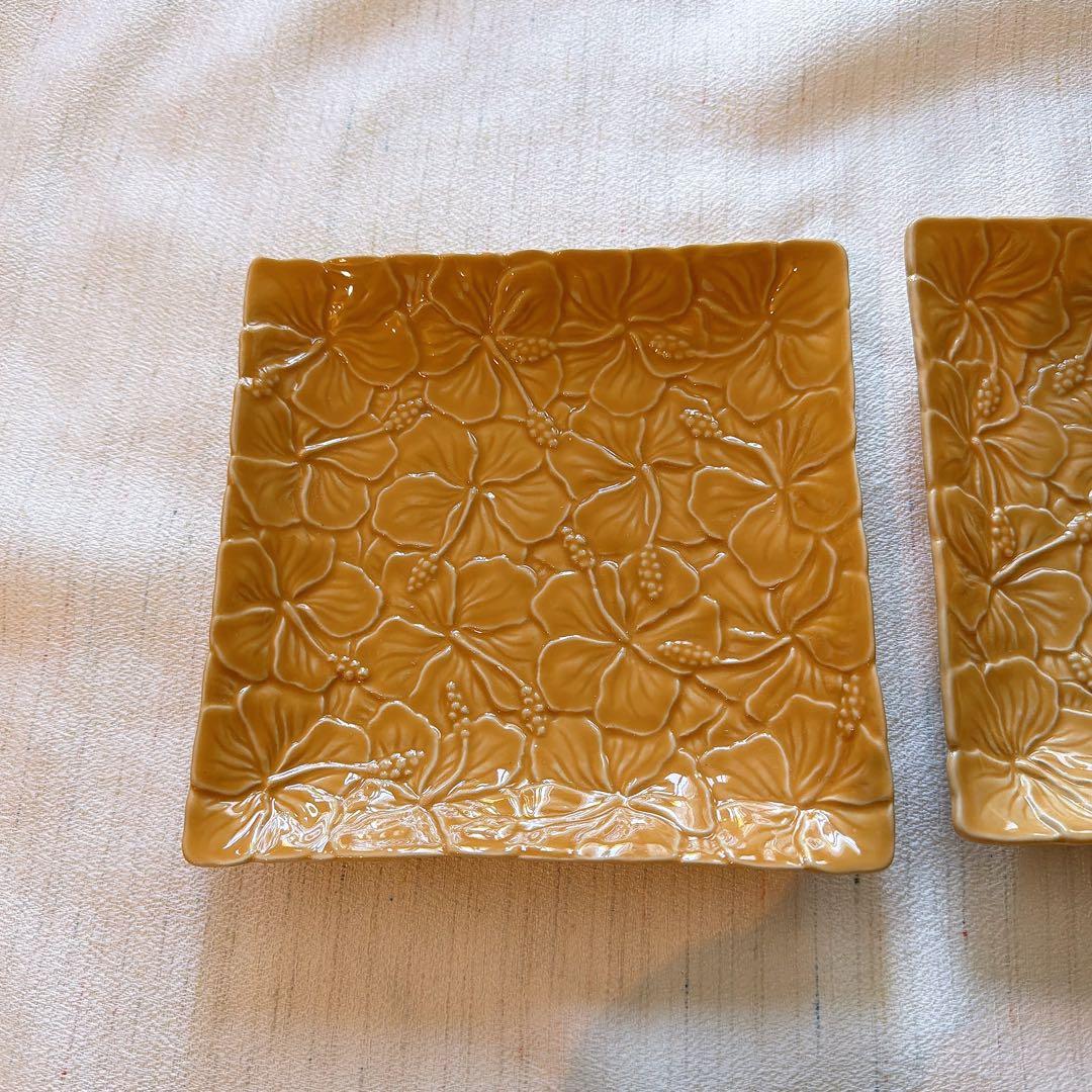 【新品】ジェンガラ 2枚セット ハイビスカス イエロー 正方形