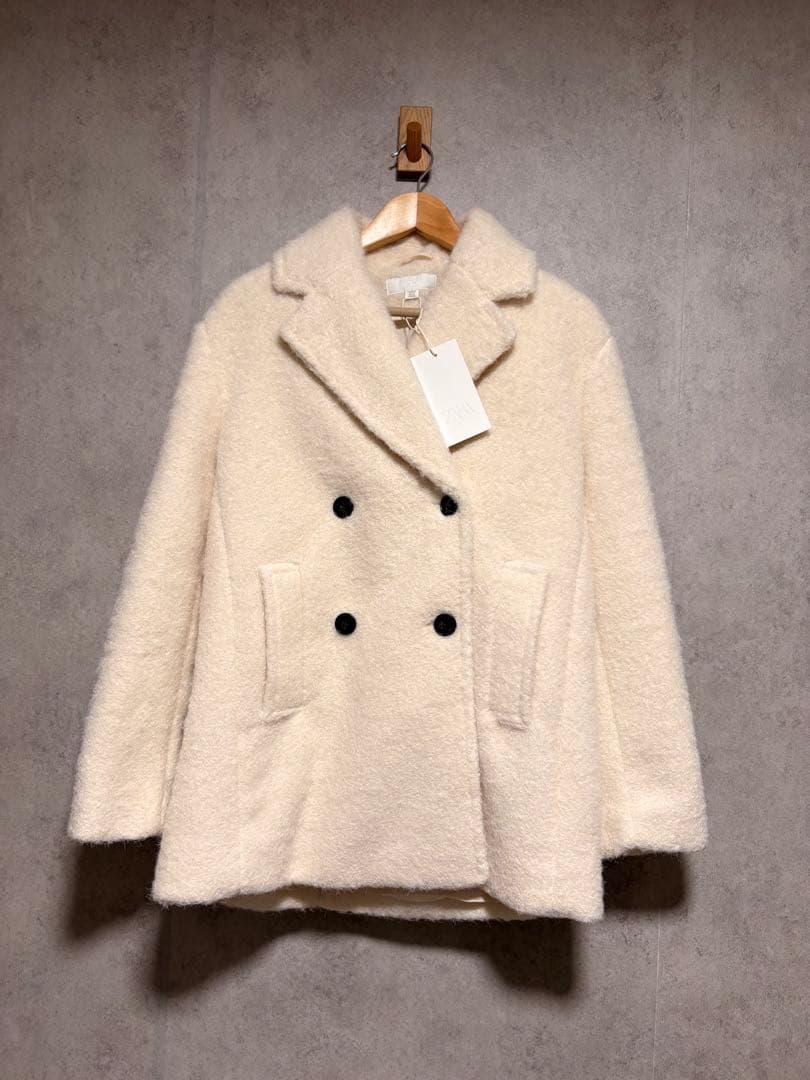 ZARA ザラ ブークレダブルブレストミディ丈コート XS