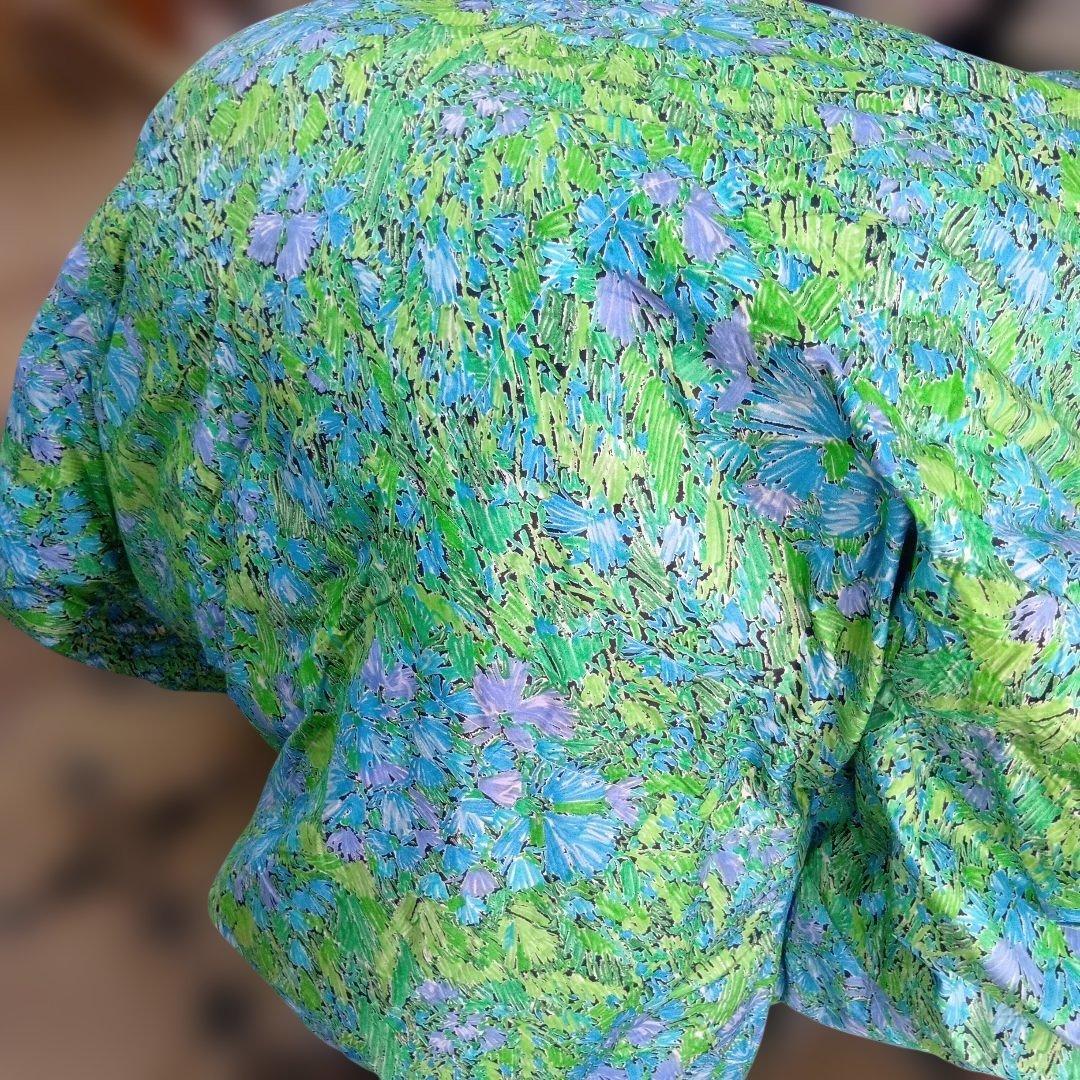 こたつ羽毛掛け布団 花柄 青緑　 200cm×200cm