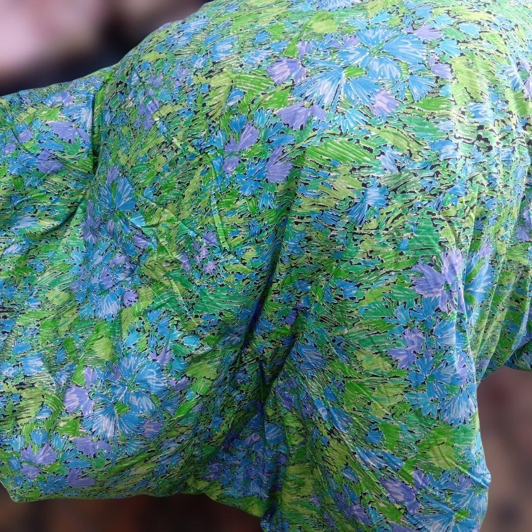 こたつ羽毛掛け布団 花柄 青緑　 200cm×200cm