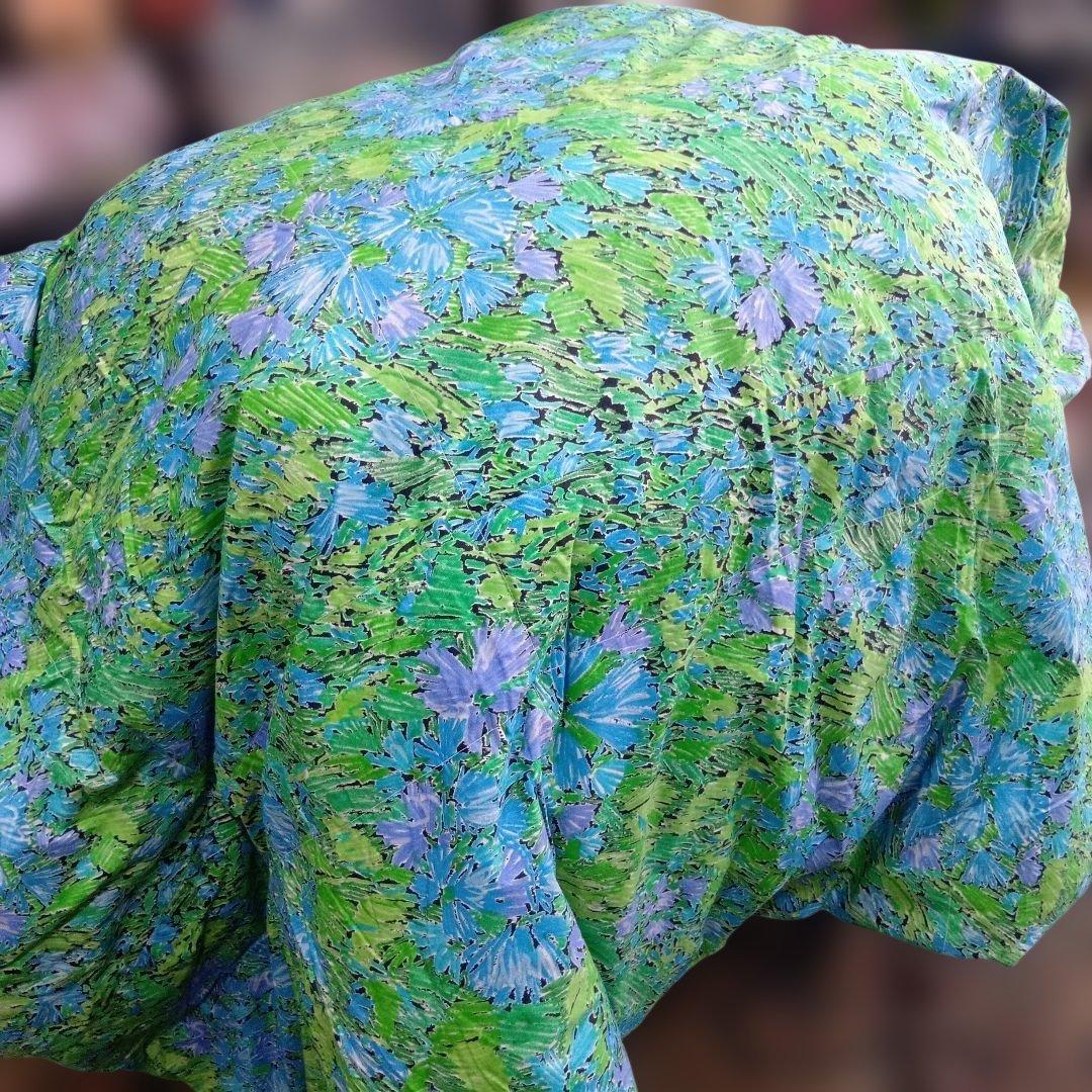 こたつ羽毛掛け布団 花柄 青緑　 200cm×200cm