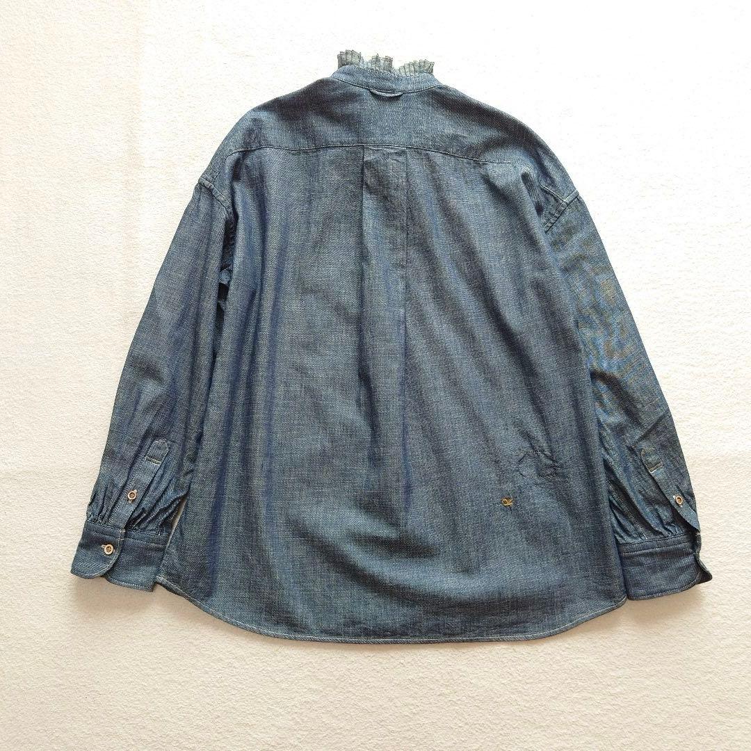 試着のみ　45R瑠璃ダンガリーデニムのボウタイクッペシャツ（加工） 45rpm