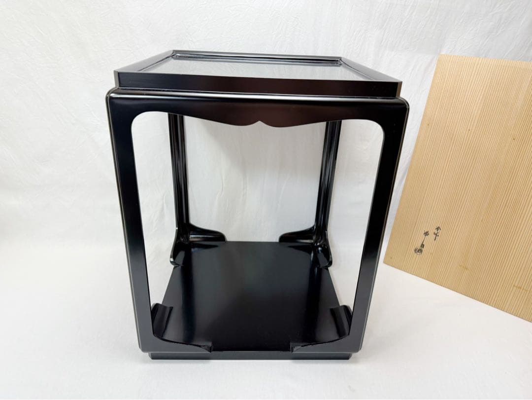 ほぼ未使用 茶道具 塗師 浄白造 木製黒真塗 高麗卓 水指棚 共箱